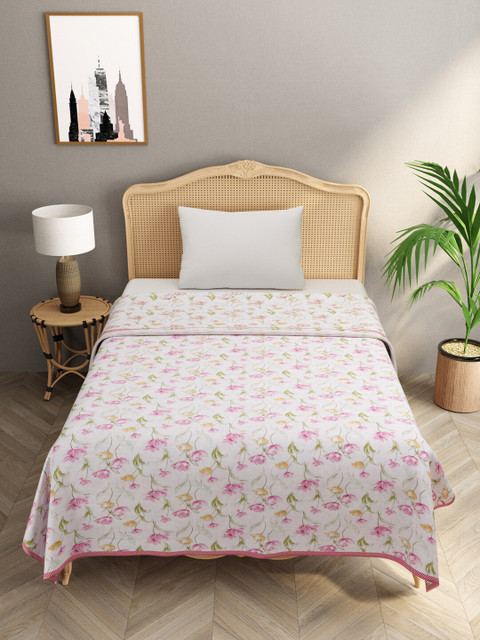 

Gulaab Jaipur Pink & Green Floral AC Room 450 GSM Single Bed Dohar