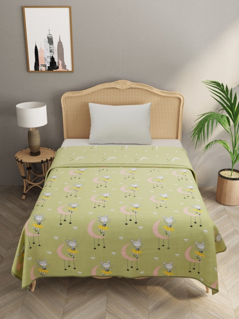 

Gulaab Jaipur Green & Pink Cartoon Characters AC Room 450 GSM Single Bed Dohar