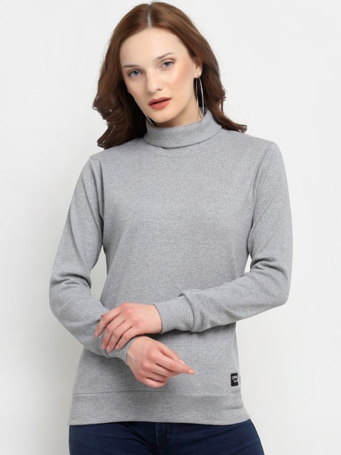 

GRIFFEL Women Grey Solid Fleece Pullover