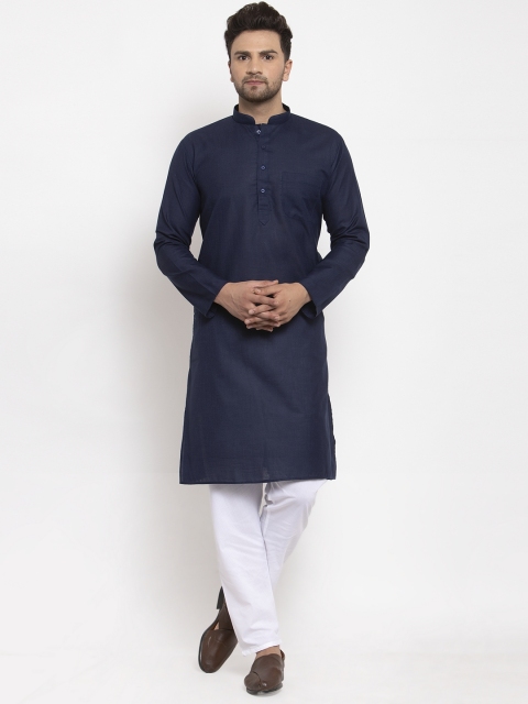 

GRACIT Men Navy Blue Handloom Kurta