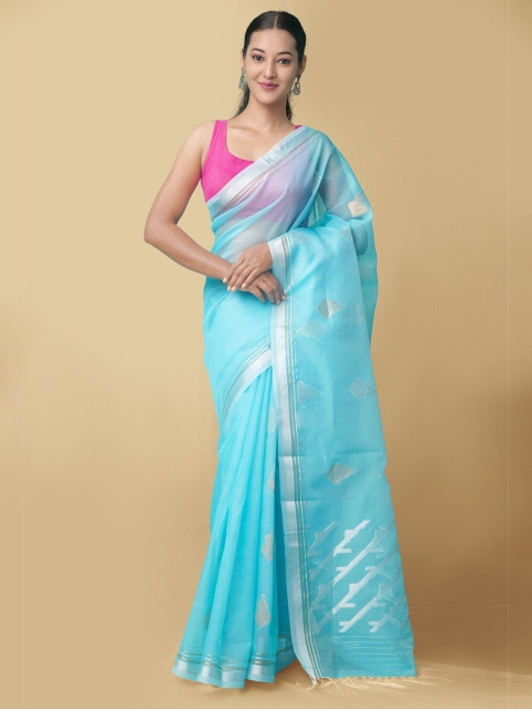 

Unnati Silks Women Blue & Silver-Toned Mysore Organza Saree