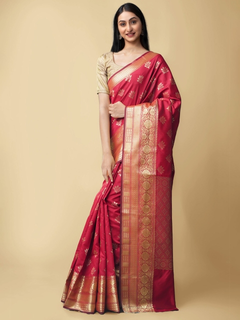 

Unnati Silks Red & Gold-Toned Woven Design Zari Mysore Silk Saree