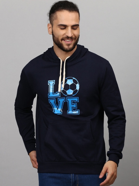 

Campus Sutra Men Navy Blue Printed Hooded Sweatshirt
