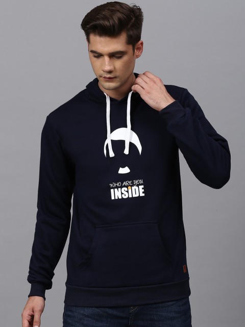 

Campus Sutra Men Navy Blue Printed Hooded Sweatshirt