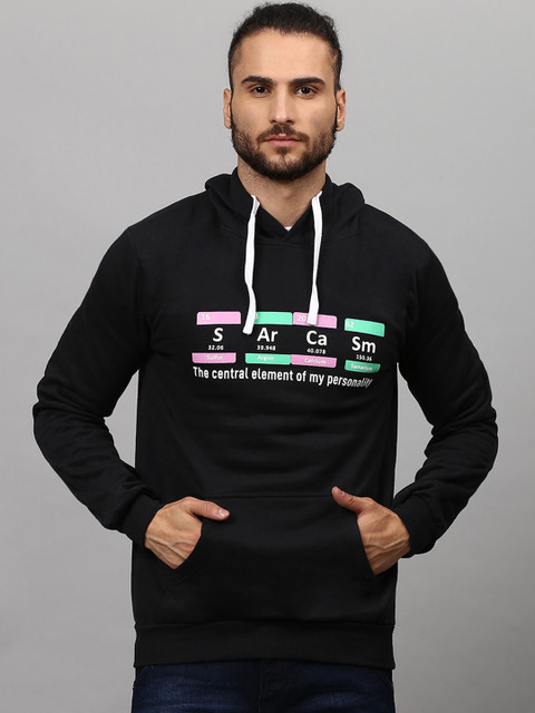 

Campus Sutra Men Black Printed Hooded Sweatshirt