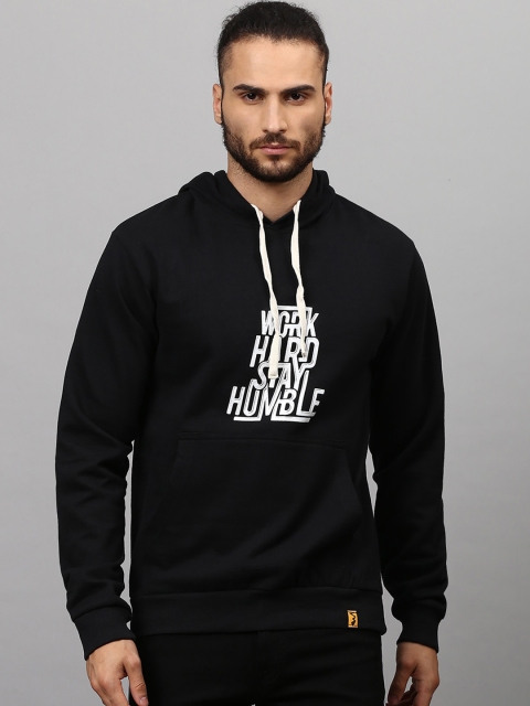 

Campus Sutra Men Black Printed Hooded Sweatshirt