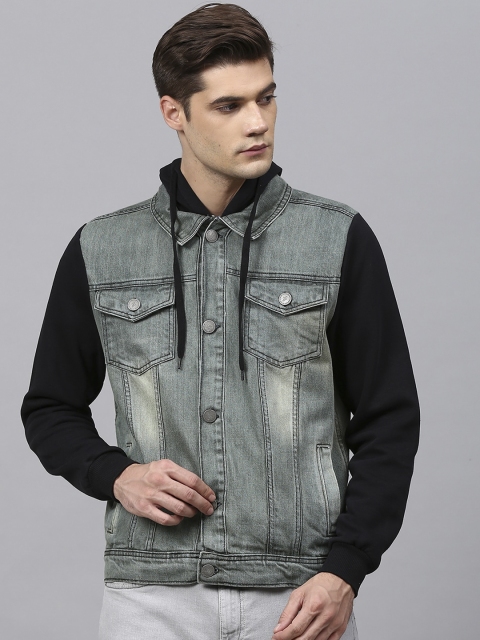 

Campus Sutra Men Grey & Black Washed Windcheater Denim Jacket