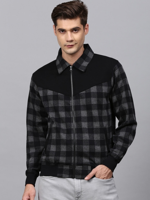 

Campus Sutra Men Black Checked Windcheater Crop Outdoor Bomber Jacket