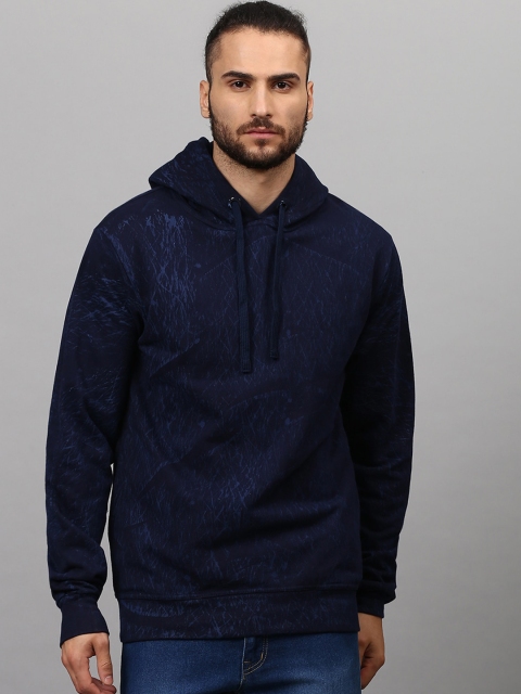 

Campus Sutra Men Blue Printed Hooded Cotton Sweatshirt