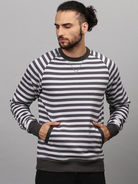 

Campus Sutra Men Grey & White Striped Sweatshirt