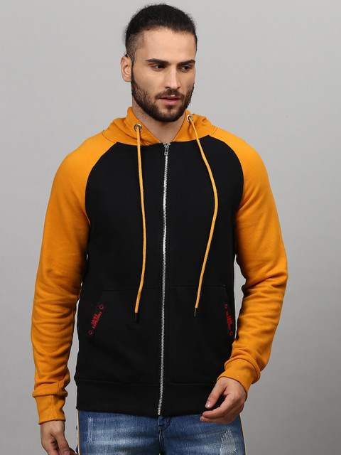 

Campus Sutra Men Black Colourblocked Hooded Sweatshirt