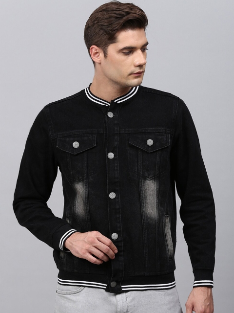 

Campus Sutra Men Black Washed Colourblocked Windcheater Outdoor Denim Jacket