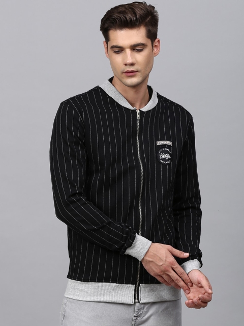 

Campus Sutra Men Black Striped Windcheater Outdoor Tailored Jacket
