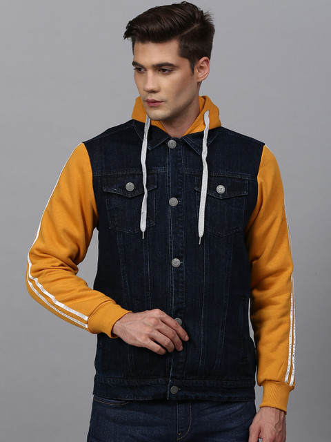 

Campus Sutra Men Charcoal Washed Colourblocked Windcheater Outdoor Denim Jacket