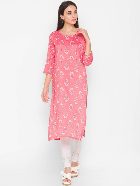 

ZOLA Women Pink Geometric Keyhole Neck Flared Sleeves Kurta