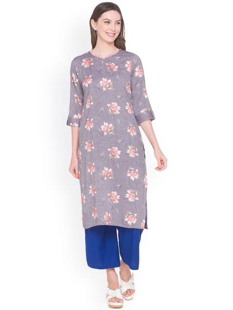 

ZOLA Women Grey Floral Printed Thread Work Kurta