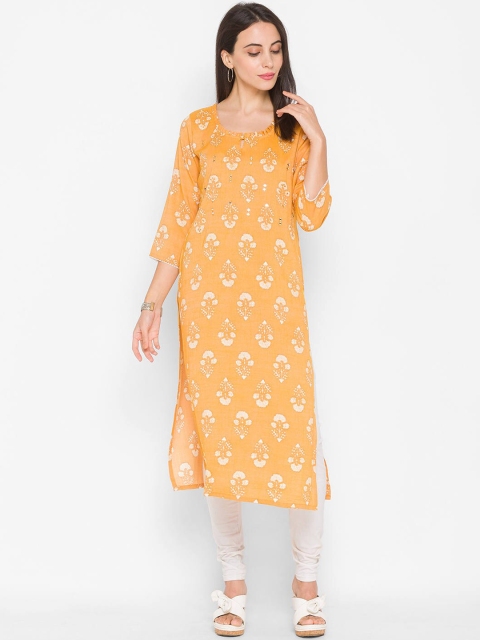 

ZOLA Women Mustard Yellow & White Ethnic Motifs Printed Keyhole Neck Kurta
