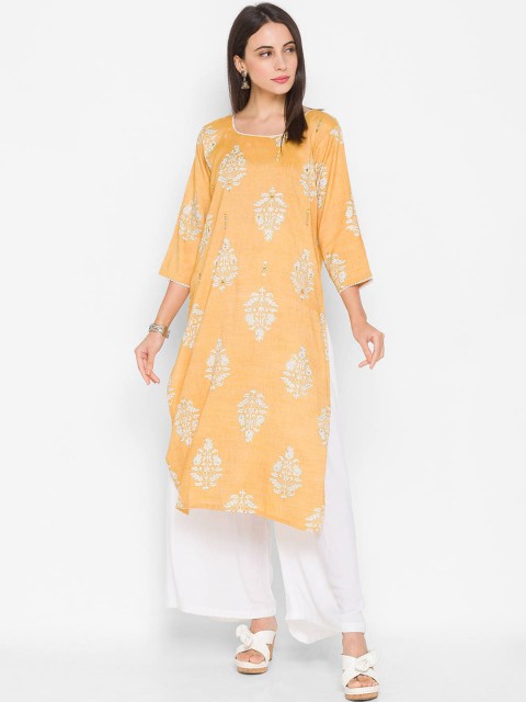 

ZOLA Women Mustard Yellow & White Ethnic Motifs Printed Kurta