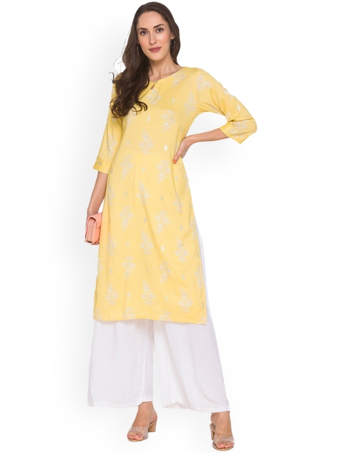 

ZOLA Women Yellow Ethnic Motifs Printed Keyhole Neck Kurta