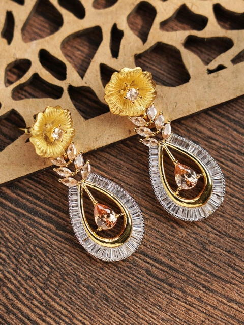 

FIROZA Gold-Toned Teardrop Shaped Drop Earrings