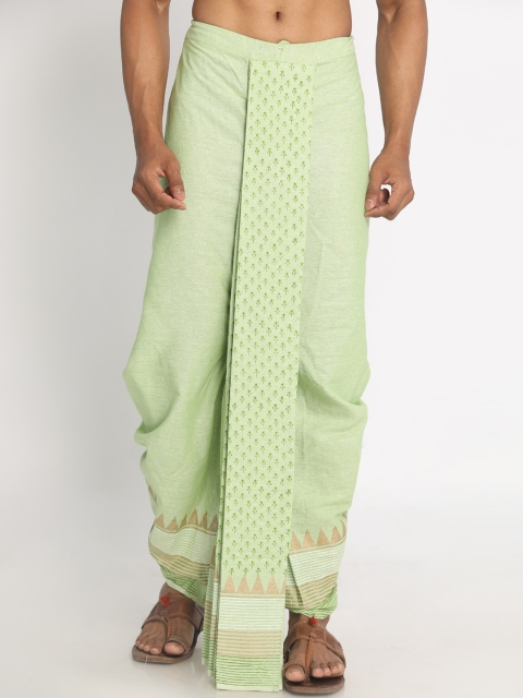 

Nakshi Men Green Hand Block Printed Pure Cotton Dhoti