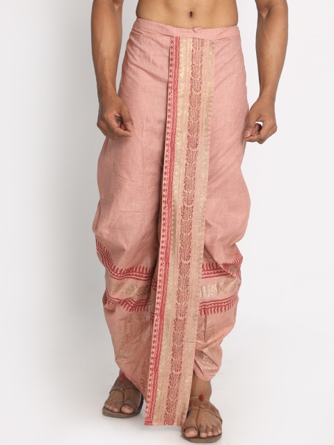 

Nakshi Men Mauve & Gold-Coloured Handblock Printed Pure Cotton Dhoti