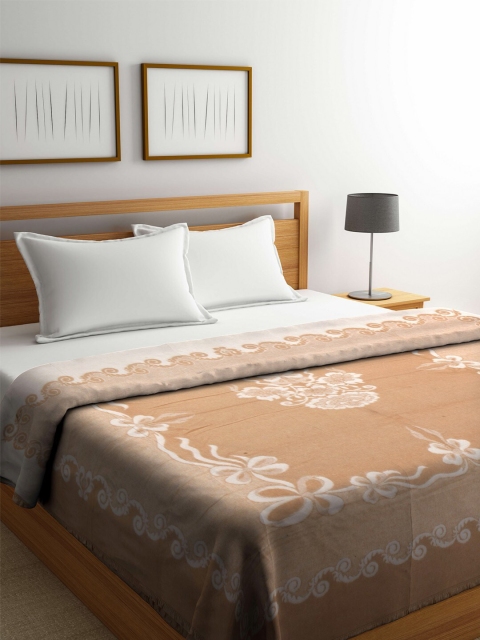 

Raymond Home Brown & White Floral Wool Mild Winter 500 GSM Double Bed Blanket