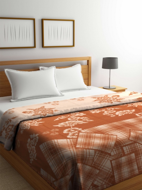 

Raymond Home Orange & Cream-Coloured Floral Mild Winter Wool 500 GSM Double Bed Blanket