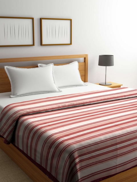 

Raymond Home Off White & Red Striped Mild Winter 324 GSM Wool Double Bed Blanket