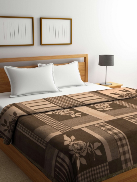 

Raymond Home Olive Green & Beige Floral Mild Winter 525 GSM Wool Double Bed Blanket