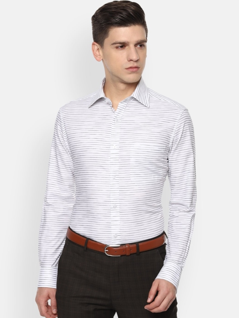

Louis Philippe Men White Opaque Striped Pure Cotton Formal Shirt