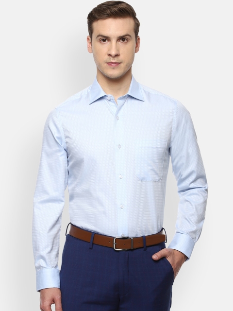 

Louis Philippe Men Blue Opaque Striped Pure Cotton Formal Shirt