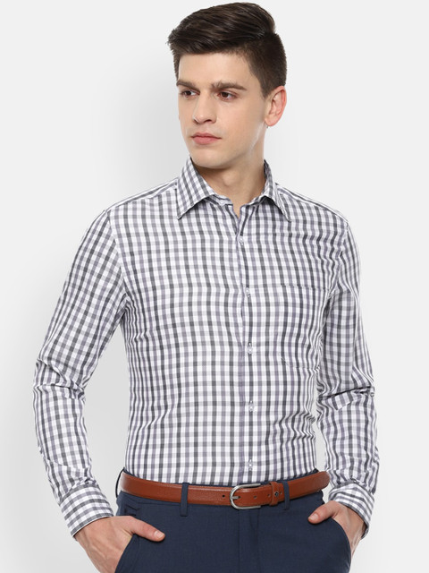 

Louis Philippe Men Grey Opaque Checked Formal Cotton Shirt