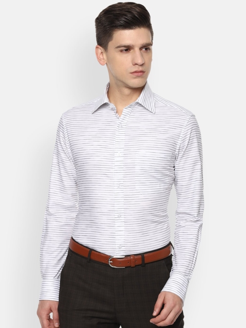 

Louis Philippe Plus Size Men White Horizontal Stripes Cotton Formal Shirt