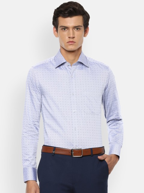 

Louis Philippe Men Blue Opaque Printed Pure Cotton Formal Shirt
