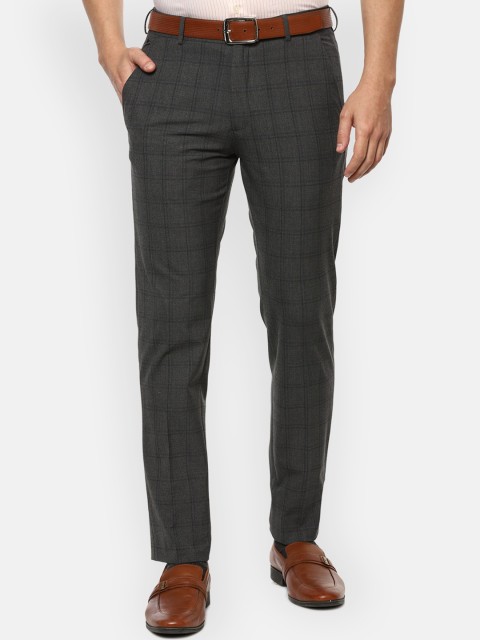 

Louis Philippe Men Grey Checked Slim Fit Formal Trousers