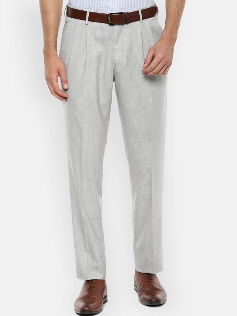 

Louis Philippe Men Grey Pleated Formal Trousers