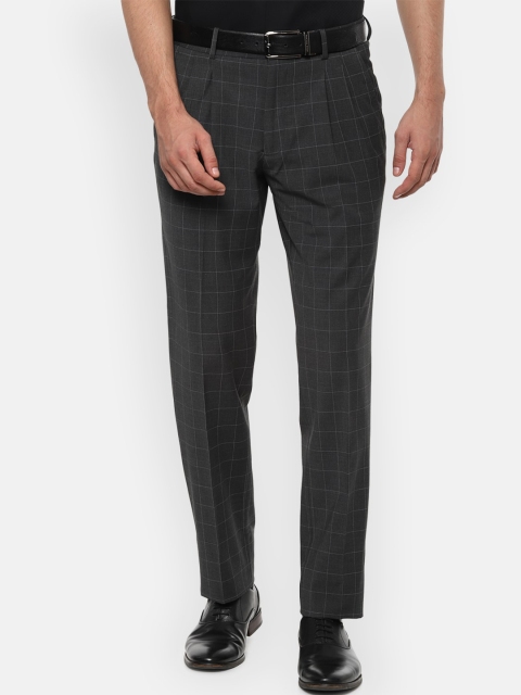 

Louis Philippe Men Grey Checked Pleated Formal Trousers
