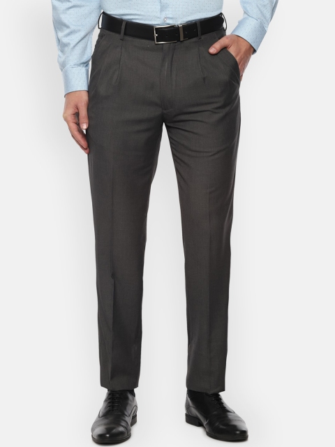 

Louis Philippe Men Grey Pleated Formal Trousers