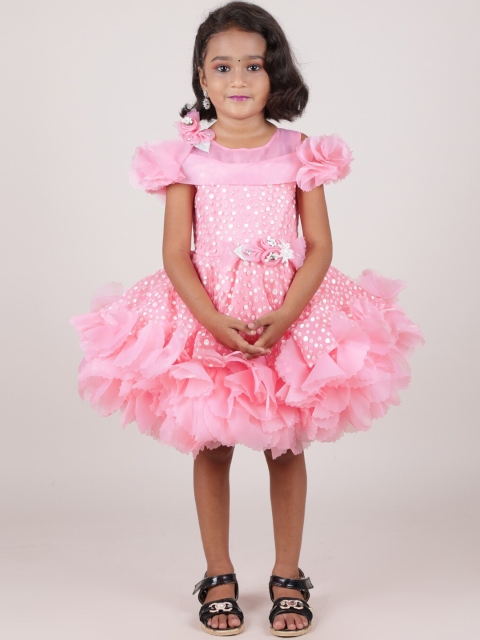 

Pothys Girls Pink & Silver-Toned Embellished Net Dress