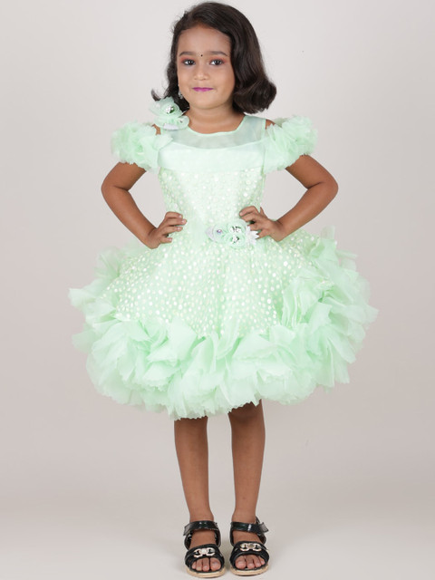 

Pothys Girls Green & Silver-Toned Embellished Net Dress