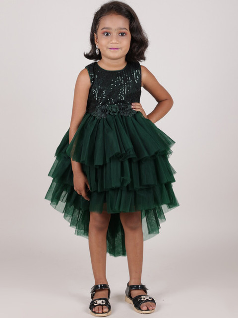 

Pothys Girls Green Embellished Layered Net Midi Dress
