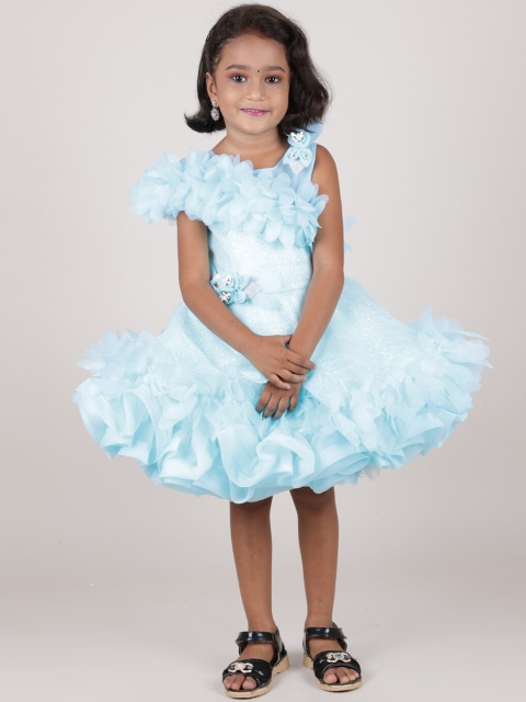 

Pothys Girls Blue & White Printed Net Dress