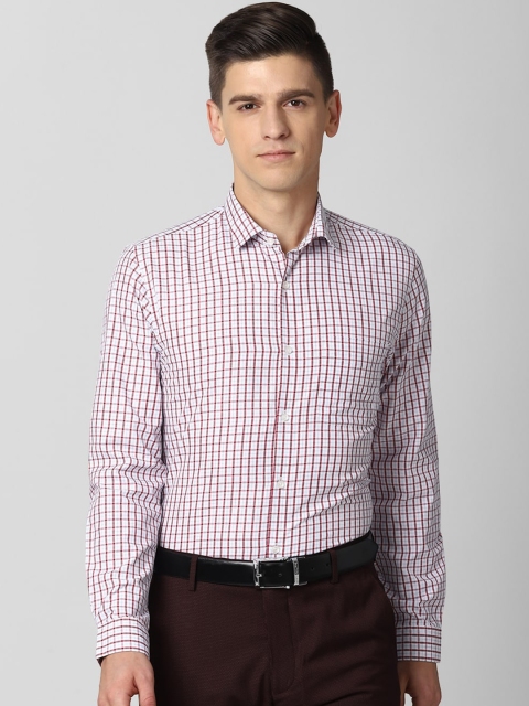 

Peter England Men White & Maroon Slim Fit Opaque Checked Formal Shirt