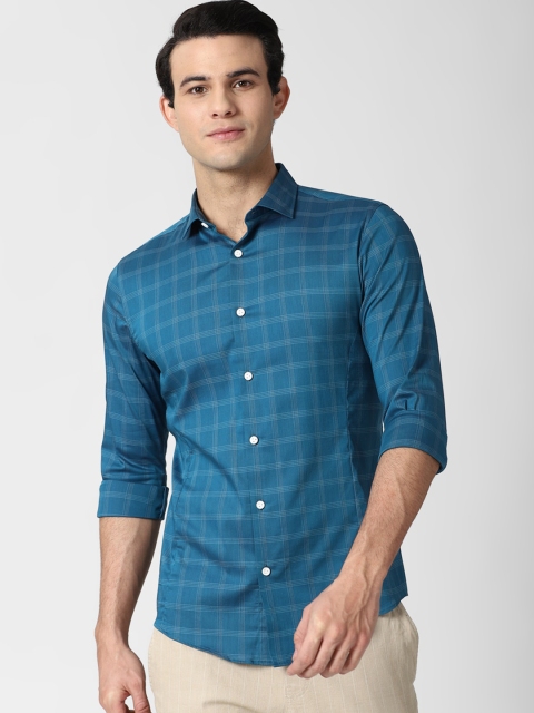 

Peter England Men Blue Slim Fit Opaque Checked Casual Shirt