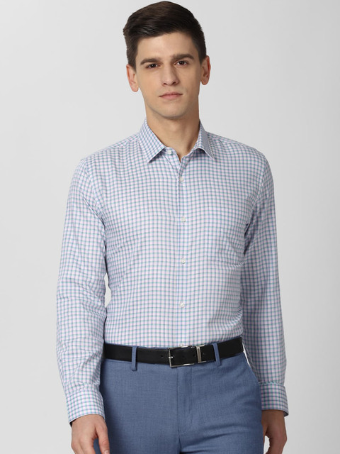 

Peter England Men Blue & White Slim Fit Opaque Checked Formal Shirt