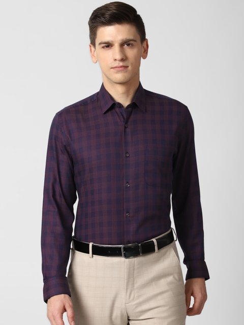 

Peter England Men Navy Blue Opaque Checked Formal Shirt