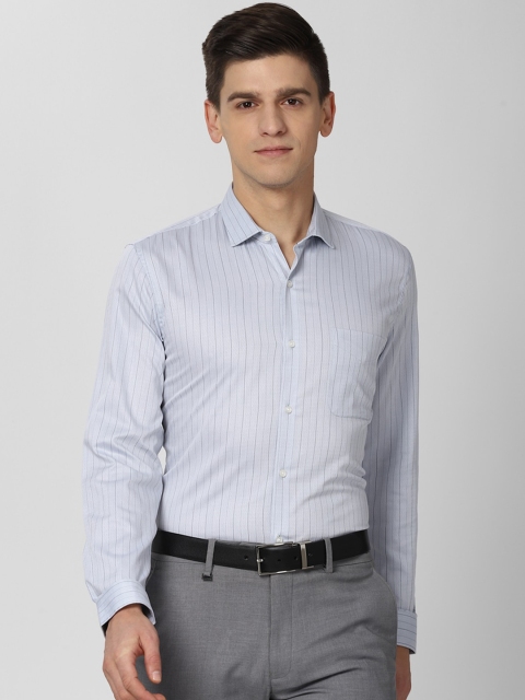 

Peter England Men Blue & Black Slim Fit Opaque Striped Pure Cotton Formal Shirt