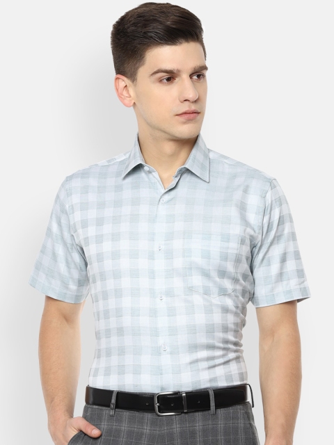 

Van Heusen Men Blue Opaque Checked Formal Cotton Shirt