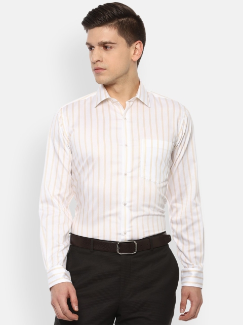 

Van Heusen Men White & Yellow Opaque Striped Pure Cotton Formal Shirt